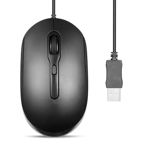Perixx PERIMICE-222 Kabelgebundene Optische Maus, Verstellbare DPI 1200/1600/2000, Leiser klick, 1,8 m Kabel, Kompatibel mit Tablets Laptops PCs, Weiß (USB-A, Schwarz)