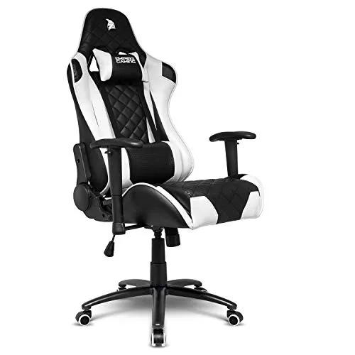 EMPIRE GAMING – Gamer-Stuhl Racing 700 Series, Schwarz/Weiß – UltrabequemeRennsportform – Verstellbare 2D-Armstützen – einschließlichLenden- und Nackenkissen.