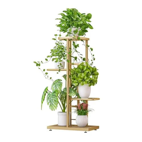 Zstar 4-Tier Blumenregal Pflanzenregal, Mehrstöckig Blumenständer Pflanzenständer Blumenbank Metall Blumentreppe Pflanzentreppe Standregal für Innen Garten Balkon Deko, gold
