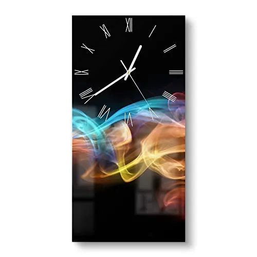 DEQORI Glasuhr | Farbige Rauchschwaden 30x60 cm - Moderne Wanduhr aus bruchsicherem Glas mit 3D-Tiefeneffekt, ideal für Wohnzimmer & Küche. Schnelle Montage dank vormontierter Halterung und Abstandshaltern für einen attraktiven Schwebeeffekt.
