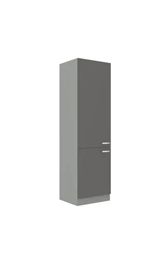 Hochschrank 60cm Hochglanz Grau - Grey Bianca - Einbauküchen-Komponenten, Hochschrank mit zwei Türen und fünf Böden für flexible Stauraumgestaltung, ideal für moderne Küchen.