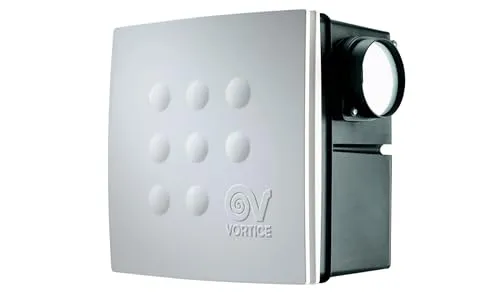 Vortice Wandventilator Quadro Medio I T - Mit Nachlaufrelais - Ventilator mit 2 Geschwindigkeitsstufen, energiesparend und ideal für dauerhaften Einsatz bis 50°C, ausgestattet mit Nachlaufrelais und auswaschbarem Filter.