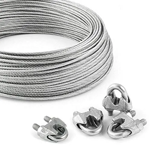 DQ-PP Stahlseil SET 1 – 4mm 30 Meter mit 4 Seilklemmen in weiß von DQ-PP
