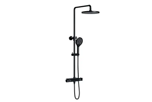 Bernstein Duschsystem 8221 PRO - Duschsäule mit Thermostat in Schwarz, Handbrause & Regenduschkopf - Brausegarnituren mit elegantem Design, inklusive Handbrause und großzügigem Regenduschkopf für ein luxuriöses Duscherlebnis.