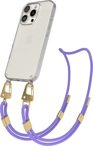 EAZY CASE Handykette für Apple iPhone 16 Pro, Transparente Silikonhülle mit Band, Clear Case, abnehmbar in Violett