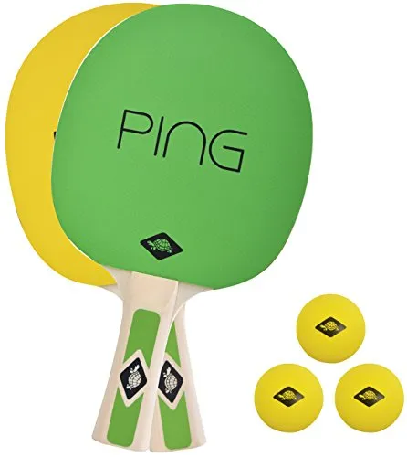 Donic-Schildkröt Tischtennis-Set Ping Pong, 2 Schläger mit Grün-Gelben Belägen, 3 gelbe Bälle, in Tragetasche
