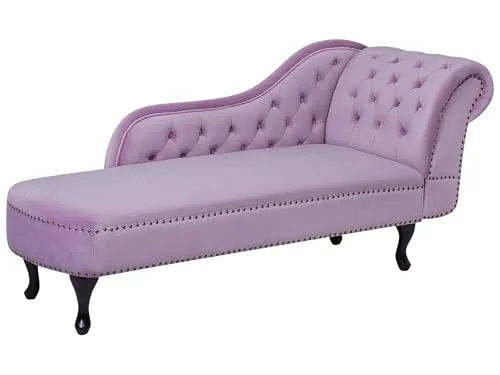 BELIANI Chaiselongue Rechtsseitig Violett Samtstoff - Glamouröse Récamiere im Chesterfield Style, bietet optimalen Sitzkomfort und eine elegante Ottomane mit Liegefunktion. Ideal für Schlaf- und Wohnbereich.