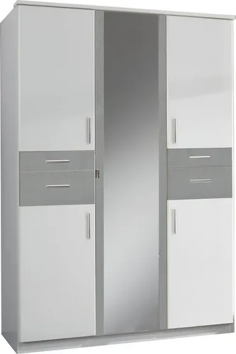 Wimex Kleiderschrank Koblenz grau|weiß 135 cm - Moderner 5-türiger Kleiderschrank mit Spiegelelementen und 4 praktischen Accessoire-Schubkästen, ideal für das Kinderzimmer. Made in Germany und pflegeleicht.