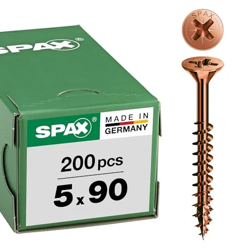 Spax Universalschraube 5 x 90 mm - 200 Stück - Holzbauschrauben, universell einsetzbar mit Senkkopf und 4CUT Teilgewinde für optimale Verbindung und Halt.