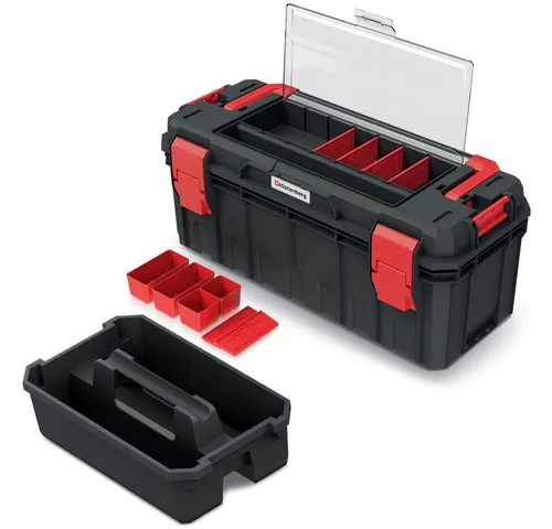 Kistenberg Werkzeugkiste S-Block Pro - Wasser- und staubdichte Toolbox mit Trennwänden, ergonomischem Griff und Klemmverschlüssen, 650 x 280 x 280 mm