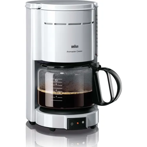 Braun KF 47 1 Classic weiß Aromaster - 10 Tassen Schwenkfilter Kaffeemaschine, mit Überlaufschutz und Abschaltautomatik für perfekten Kaffeegenuss