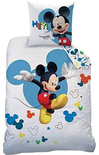 Mickey Mouse Bettwäsche Jump 135 x 200 cm + 80 x 80 cm - Bettwaren-Set für Kinder aus 100% Baumwolle in Renforcé-Qualität, hautfreundlich und pflegeleicht, sorgt für einen erholsamen Schlaf und ein angenehmes Schlafklima.