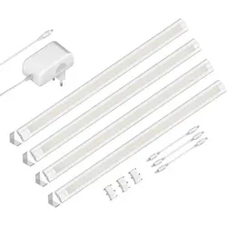 ledscom.de LED Unterbau-Leuchte SIRIS weiß matt, mit Verbinder, Eckmontage, flach, je 50cm, je 531lm, warm-weiß, 4er Set