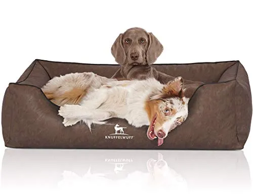 Knuffelwuff Hundebett Henderson - Tierbett mit patentiertem Design, pflegeleichter Kunstleder-Oberfläche und hohen Seitenwänden für optimalen Komfort und Schutz vor Kälte.