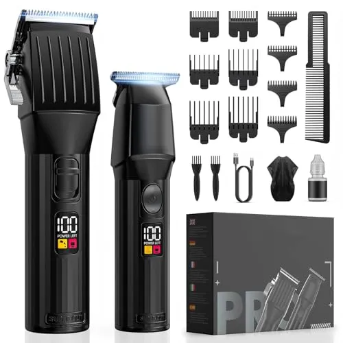 Profi Haarschneider & Bartschneider Set - All-in-One Haarscherer für Männer: Inklusive kabellosem Haarschneider mit 6 Kämmen und leistungsstarkem Detailtrimmer für präzise Konturen und ein leises Schneideerlebnis.