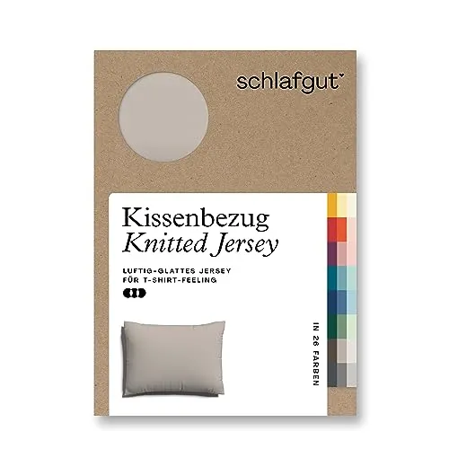 schlafgut Knitted Jersey Kissenbezug 70x90 cm Sand Mid Uni weicher Premium Kopfkissenbezug einzeln, faltenfrei mit Elasthan