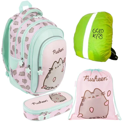 Pusheen Schulranzen 4er-Set für Kinder - Bunter Pusheen Schulrucksack für Jungen und Mädchen, ideal für Schule und Freizeit, mit viel Stauraum und stylischem Design.