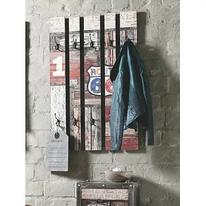 HAKU Möbel Wandgarderobe Motiv, vintage, MDF, Metall - Kommode im Industrial-Style, aus MDF mit Vintageoptik und 10 stabilen Garderobenhaken, ideal für Flur oder Eingangsbereich.