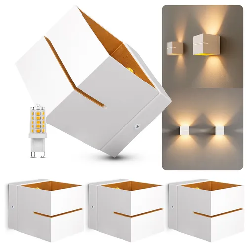 SSC-LUXon KOURA Wandleuchten 4er Set – Moderne Up & Down Wandstrahler mit G9 LED 3W dimmbar - Wandleuchten für stilvolle Lichtakzente im Innenraum. Das elegante Design in Weiß-Gold und der dimmbare G9 LED 3W sorgen für gemütliche Atmosphäre in jedem Raum.