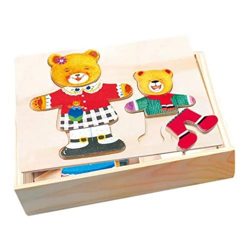 Bino Ankleidepuzzle Mutter + Kind Puzzle Legepuzzle aus Holz Spielzeug für Kinder ab 3 Jahre (36-Teilig, wechselbare Bekleidungsteile, fördert die Feinmotorik und Kreativität), Bunt