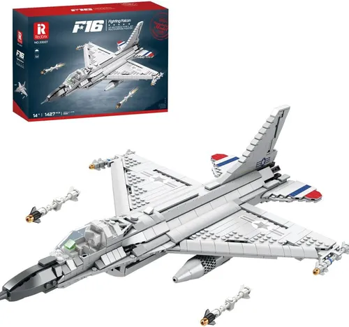REOBRIX 33027 F16 Fighting Falcon Konstruktionsset - Konstruktionsspielzeug mit 1427 Teilen, ideal für LEGO-Fans ab 14 Jahren, bietet eine detailgetreue Nachbildung des F-16 Kampfjets.