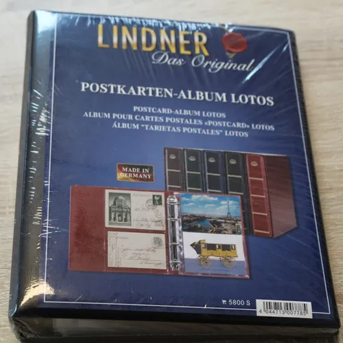 LINDNER 5800 S Postkarten A5 Album Ringbinder LOTOS bestückt 50 Seiten SCHWARZ