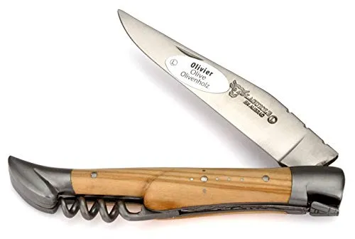 Laguiole en Aubrac Taschenmesser L0311OLIS 11 cm, Klinge 9 cm matt, Korkenzieher, Backen matt, Griffschalen Olivenholz