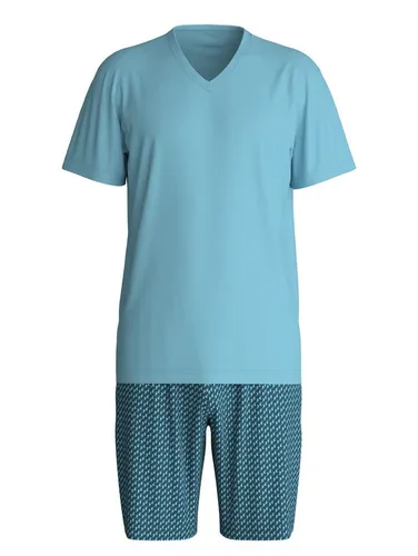 CALIDA Cotton Special Kurz-Pyjama Herren - 100% Baumwolle Retro Blue 58-60 - Bequemer Kurz-Pyjama aus 100% weicher Baumwolle in Retro Blue. Ideal für entspannte Nächte mit formstabiler Single-Jersey-Qualität, die hautfreundlich und pflegeleicht ist.