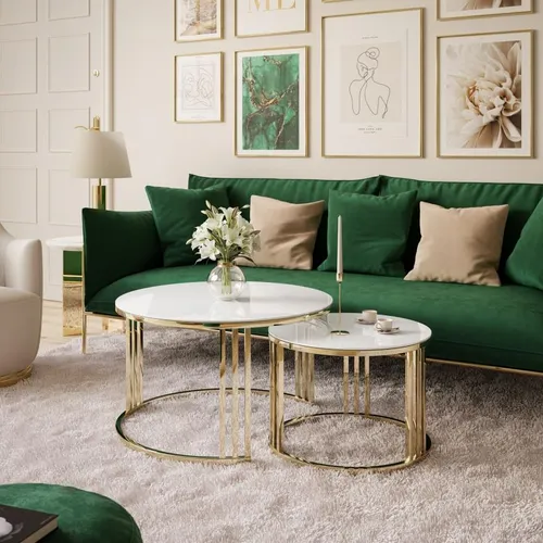 Runder Couchtisch 2in1 LORI GLASS mit goldenem Chrom