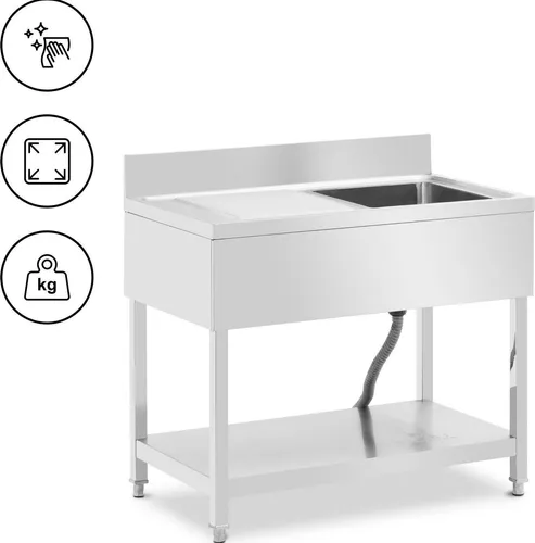 Royal Catering Edelstahlspüle Spültisch 1 Becken - Spülen, robuster Edelstahlspültisch mit 1 Becken (400 x 400 x 250 mm), ideal für professionelle Küchen und Gastronomie.