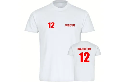 multifanshop T-Shirt Herren Frankfurt - Trikot Nummer 12 - Herren-Shirt in sportlichem Design, 100% Baumwolle für hohen Tragekomfort, ideal für Fans und Freizeitsportler, Größe S, kurzarm, Rundhals, weiß.