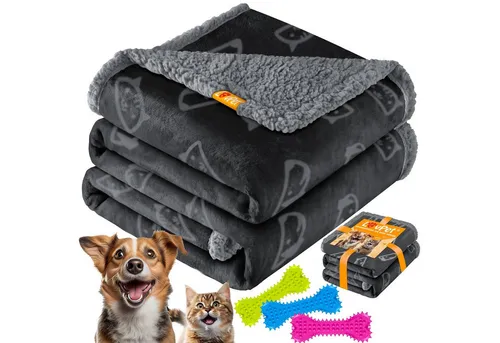 Lovpet® wasserdichte Hundedecke XXL mit 3 Kauknochen - Decken für Hunde, maschinenwaschbar und wasserdicht, ideal für großen Komfort und Schutz auf Sofa oder Bett.