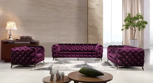 Designer Sessel Chesterfield 1-Sitzer in Lila - Eleganter 1-Sitzer Sessel im Chesterfield-Stil, ideal für stilvolle Wohnräume. Hochwertiger Textilbezug und stabiler Rahmen sorgen für Komfort und Langlebigkeit. Maße: 127x100x75 cm.