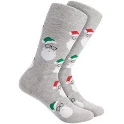 BRUBAKER Socken Weihnachtssocken für Damen und Herren - Weihnachtsmannbärte (1-Paar, Grau) Unisex Baumwollsocken Weihnachten grau 35-40