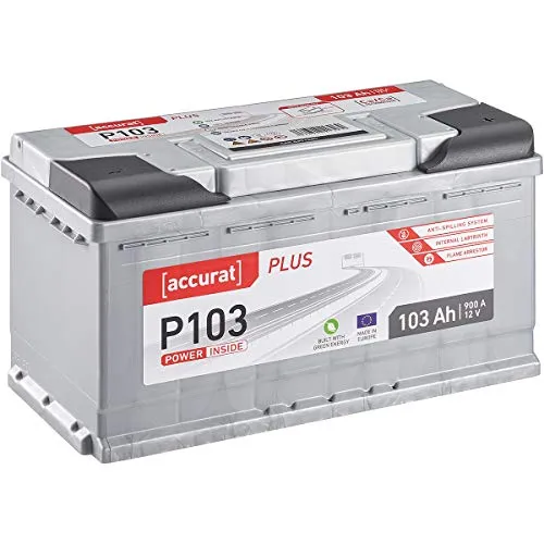 Accurat Plus P103 Autobatterie 12V 103Ah 900A KFZ PKW Starterbatterie | Wartungsfrei, Sicherheit, für Leistungsstarke Fahrzeuge, Längere Lebensdauer, Wohnmobil Camper