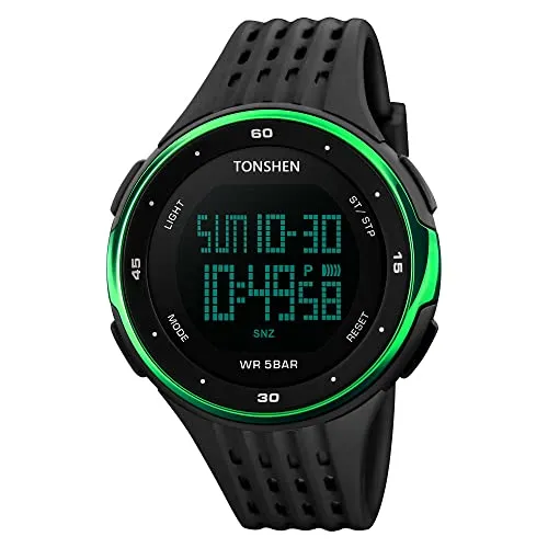 TONSHEN Damen Herren Digitaluhr Outdoor Sportuhr 50M Wasserdicht Armbanduhr Militär Uhren Kalender Alarm Stoppuhr EL Licht Plastik mit Silikon, Grün