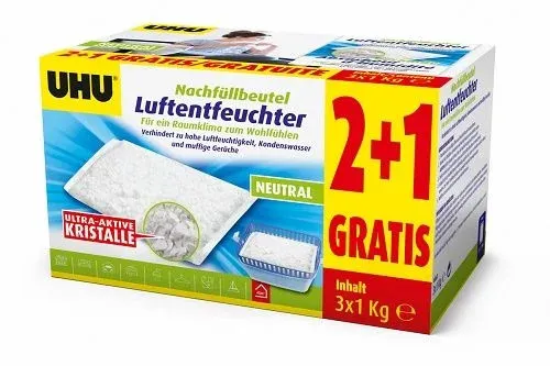 UHU Luftentfeuchter Nachfüllbeutel Sparpack, 3 x 1000 g  Luftentfeuchter