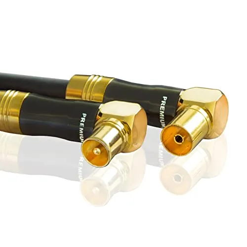 Premium X 15m Gold-Line TV Antennenkabel Schwarz Koax-Anschluss IEC Stecker - IEC Buchse 90° gewinkelt Metallgehäuse