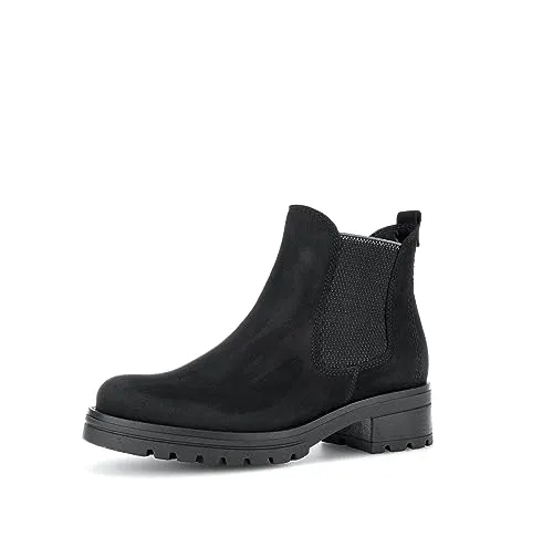 Gabor Damen Chelsea Boots - Komfortable Stiefeletten in Schwarz - Wanderschuhe mit moderater Mehrweite (G) für optimalen Tragekomfort, aus hochwertigem Rauleder und Glattleder, ideal für Übergangszeiten.