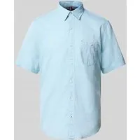LERROS Kurzarmhemd mit Leinenanteil, coastal blau