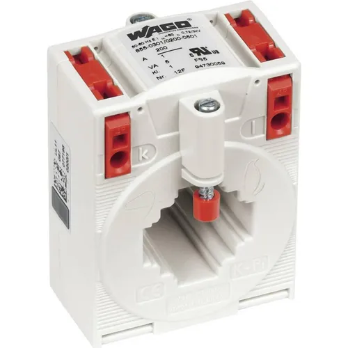 Wago 855-305/200-501 Aufsteck-Stromwandler 200A/5A - Niederspannungsstromwandler für Wechselstromnetze, 200 A primär, 5 A sekundär. Schraubenlose CAGE-CLAMP-Technik und hohe Überlastfähigkeit für zuverlässige Messungen.