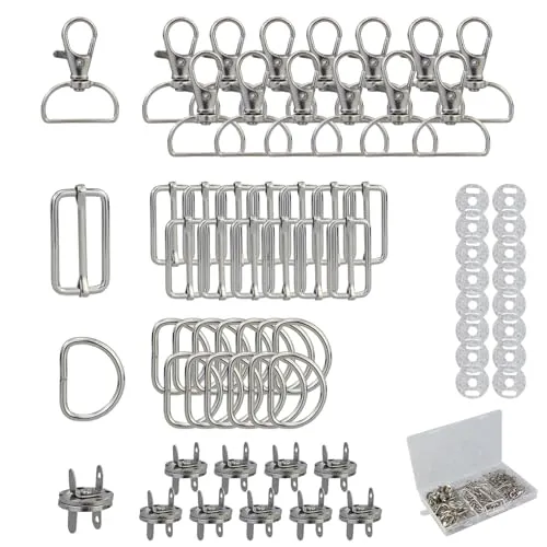JRSHIRLEYLTD Drehbare Karabinerhaken mit Drehgelenk Schlüsselanhänger D-Ringe Schiebeschnalle Gurtversteller Metall Magnetknöpf Schnallen und Verschlüsse für DIY Nähen Zubehör