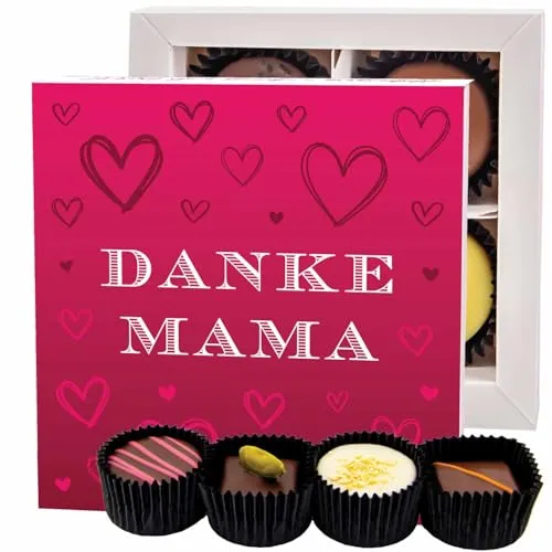 Hallingers Genuss Manufaktur Pralinen Geschenk für Mama – handgemacht in edler Geschenkbox, ohne Alkohol, zart schmelzend & in feiner Confiserie-Qualität, als besonderes Danke Geschenk zum Muttertag