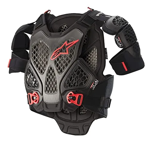 Alpinestars A-6 Protektorenweste - Schwarz/Dunkelgrau/Rot - XL/XXL - Protektoren für Offroad-Fahren mit hochbelüfteten Level 2 Protektoren an Brust und Rücken, extrem komfortabel und anpassbar durch abnehmbare Schulterprotektoren.