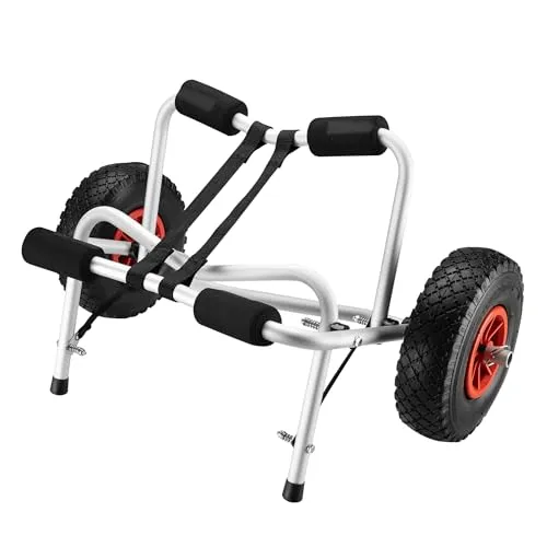 Wiltec Faltbarer Alu Kanuwagen bis 68 kg, Transportwagen für Boote, Kanus und Kajaks, Surfwagen mit Polstern und Gurtbändern, SUP-Wagen mit Luftreifen, Stabiler SUP-Trolley