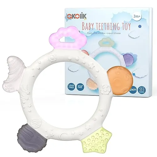 akolik Beißring für Babys, Beißring Baby Beißspielzeug aus Silikon, BPA-frei Zahnungshilfe Baby, Zahnen Baby Spielzeug, Leicht zu Greifling Beissring Baby für 3+ Monate Babys