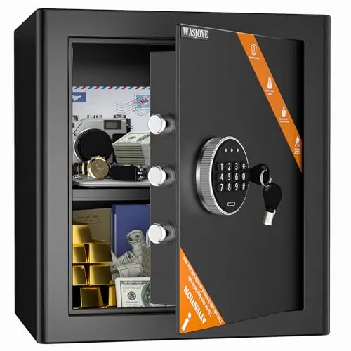 WASJOYE 42L Tresor Safe Groß, Tresor mit Schlüssel Elektronischem Möbeltresor mit Zahlenschloss, Digital Wandtresor für Zuhause, Geschäft, Büro, Hotel, Geld, Dokument, Schmuck, Reisepass(40*38*31cm)