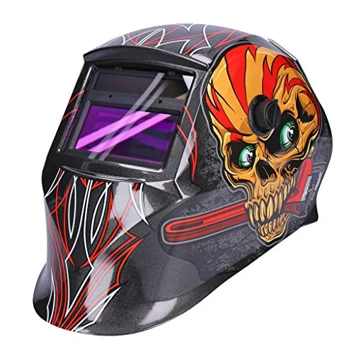 Automatik Solar Schweißhelm UV/IR-Schutz großes Sichtfenster für alle Schweißarten automatische Verdunkelung Schleifmodus Schweißmodus Empfindlichkeit & Verzögerungszeit einstellbar (Skull 2)