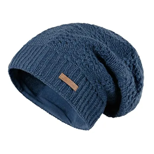 McRon Damen Gefütterte Beanie Wollmütze Modell Lina Staubblau 6513