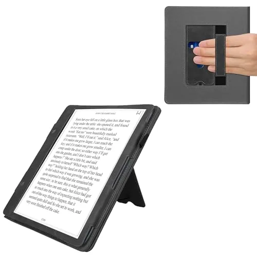 kwmobile Flip Hülle kompatibel mit Amazon Kindle Scribe (2022/2024) - Handschlaufe - Cover Dunkelgrau